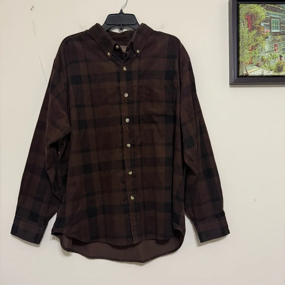 Woodland Trail NWT Plaid Corduroy Button Down Shirt Brown men’s Size XXL